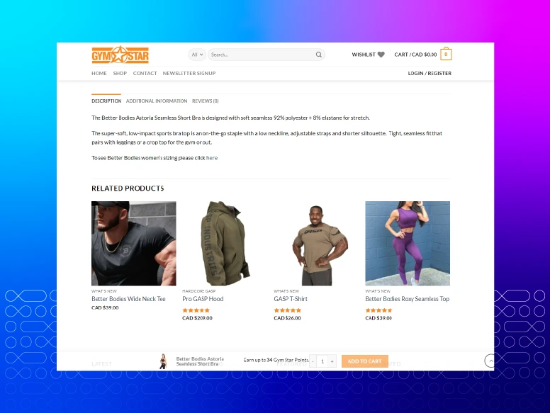Magento 2 Auto Related Products extension on a Gym Store